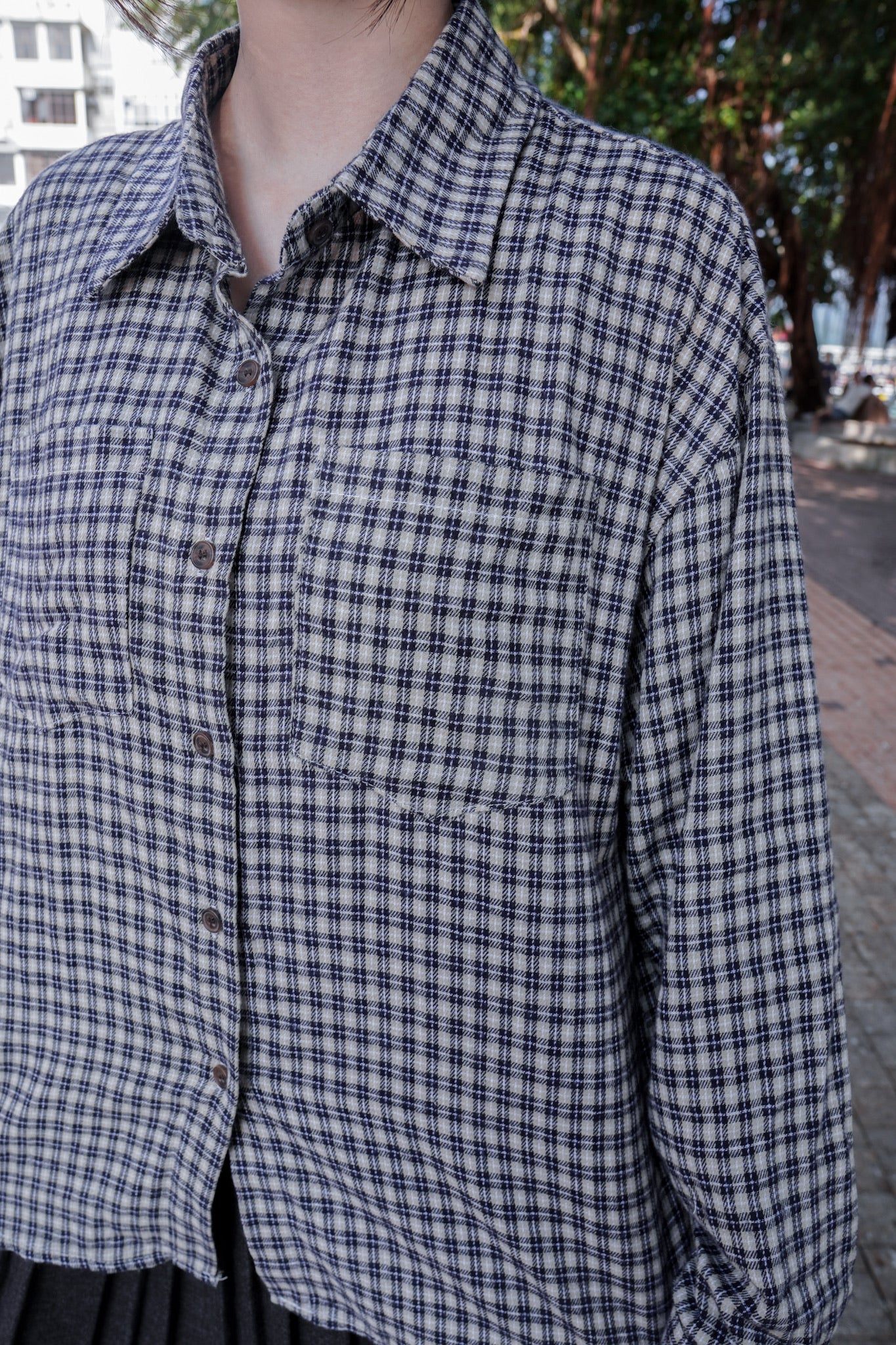 <現貨> 自家製 格仔開胸長袖Polo恤衫上衣｜兩色入