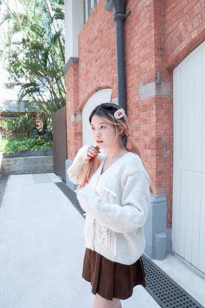 <現貨> 蝴蝶結絲帶v領針織開胸外套｜兩色入