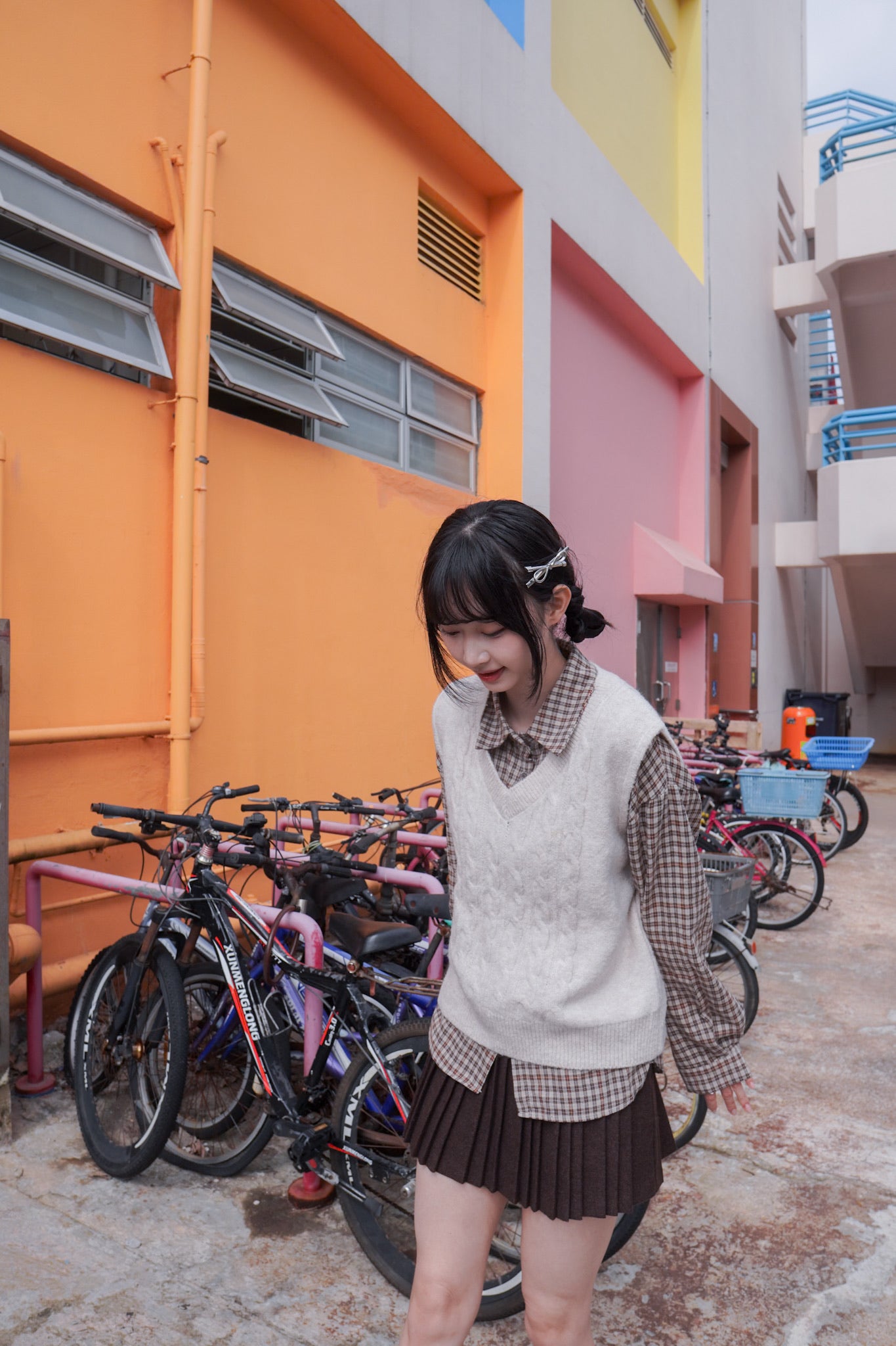 <現貨> 自家製 學院風高腰毛呢半身短裙+腰帶兩件套｜兩色入