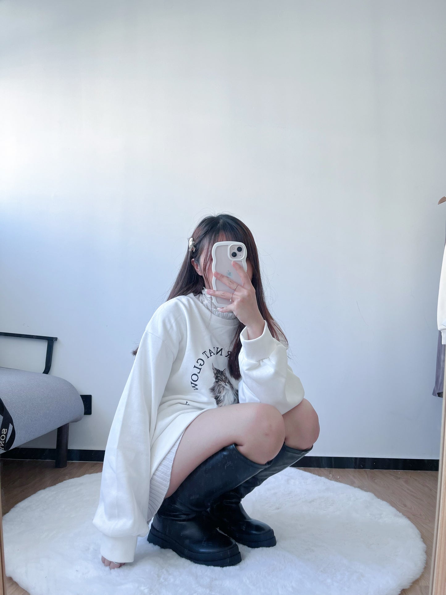 <預訂> 暖笠笠可愛小貓圖案拉絨毛衛衣｜兩色入