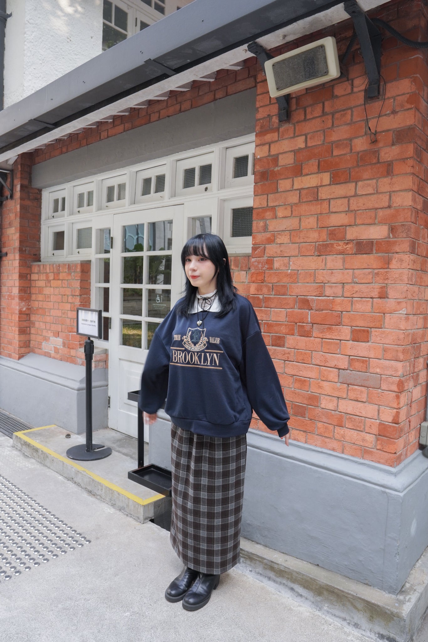 <預訂> 自家製 復古格紋鬆緊高腰保暖半身長裙