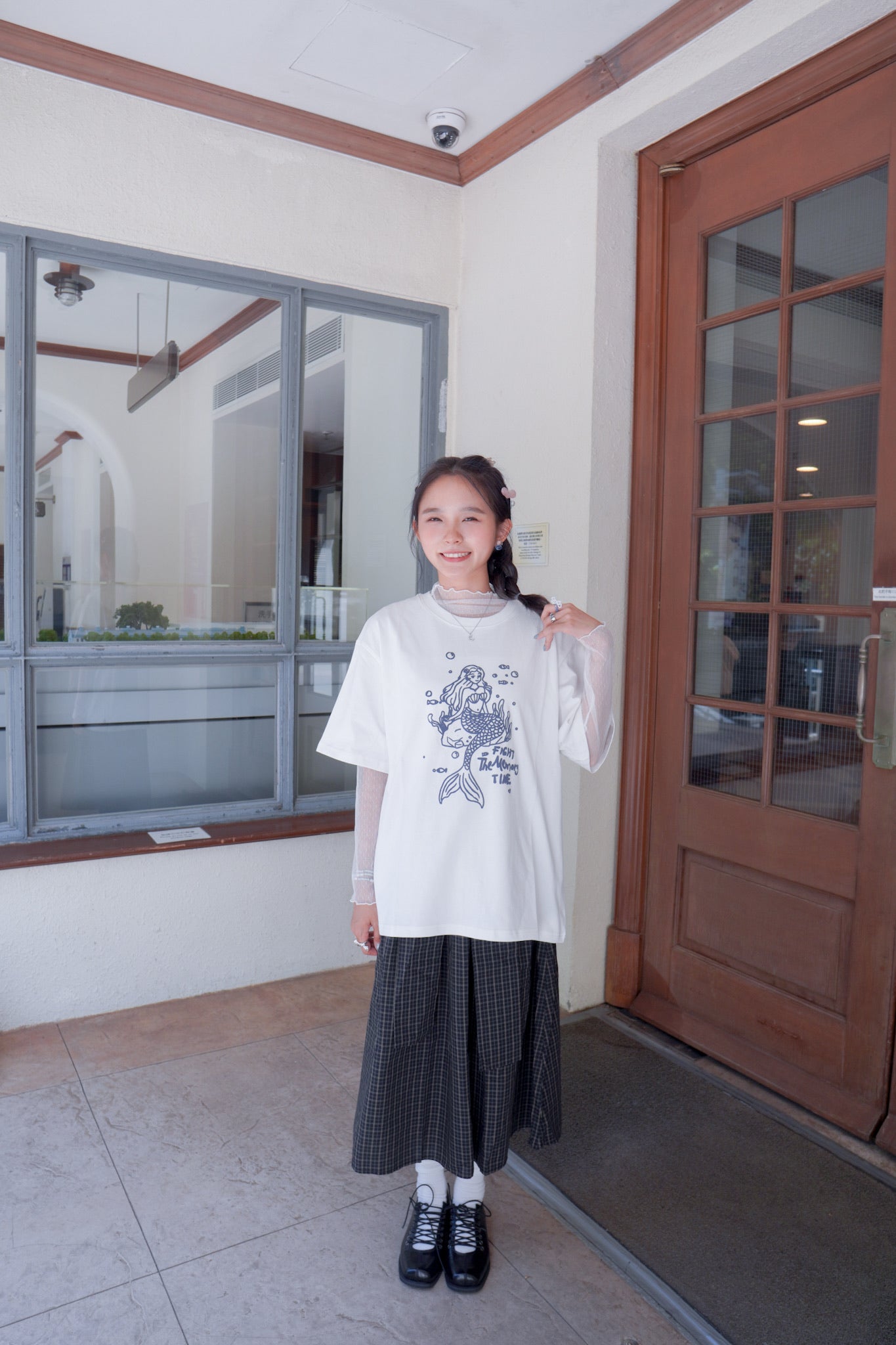 <現貨> 自家製 棉麻格紋綁帶半身長裙