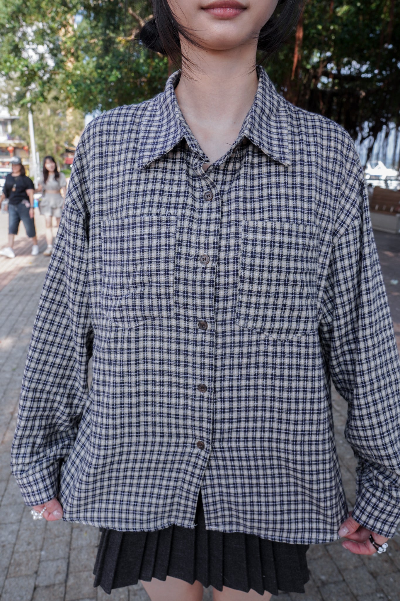 <現貨> 自家製 格仔開胸長袖Polo恤衫上衣｜兩色入