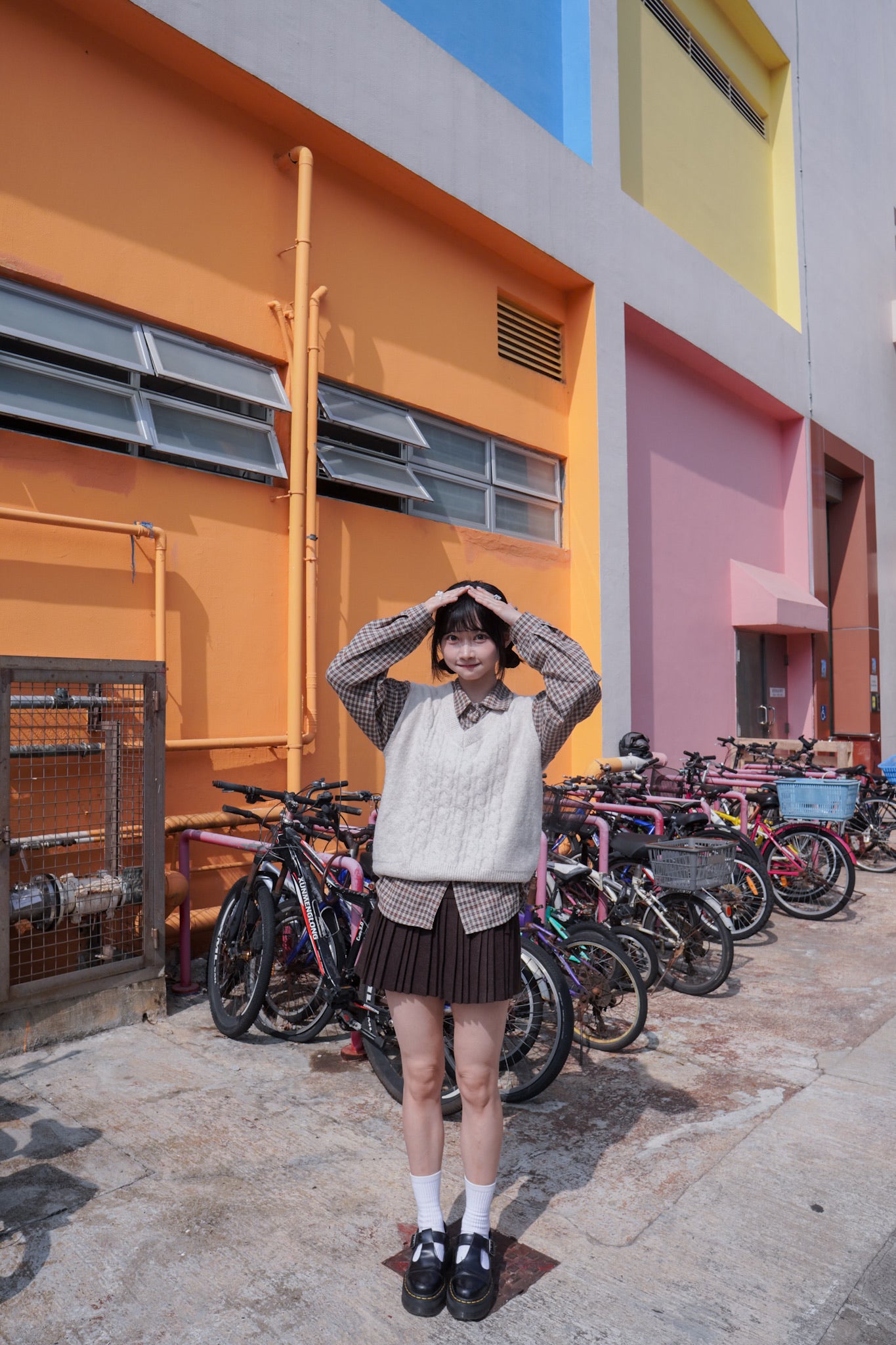 <現貨> 自家製 學院風高腰毛呢半身短裙+腰帶兩件套｜兩色入