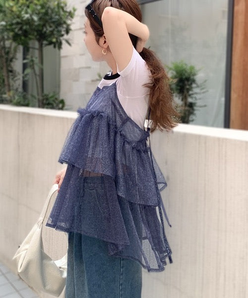<預訂> JP 日牌Mily Bilet Blingbling薄紗層疊吊帶背心｜三色入