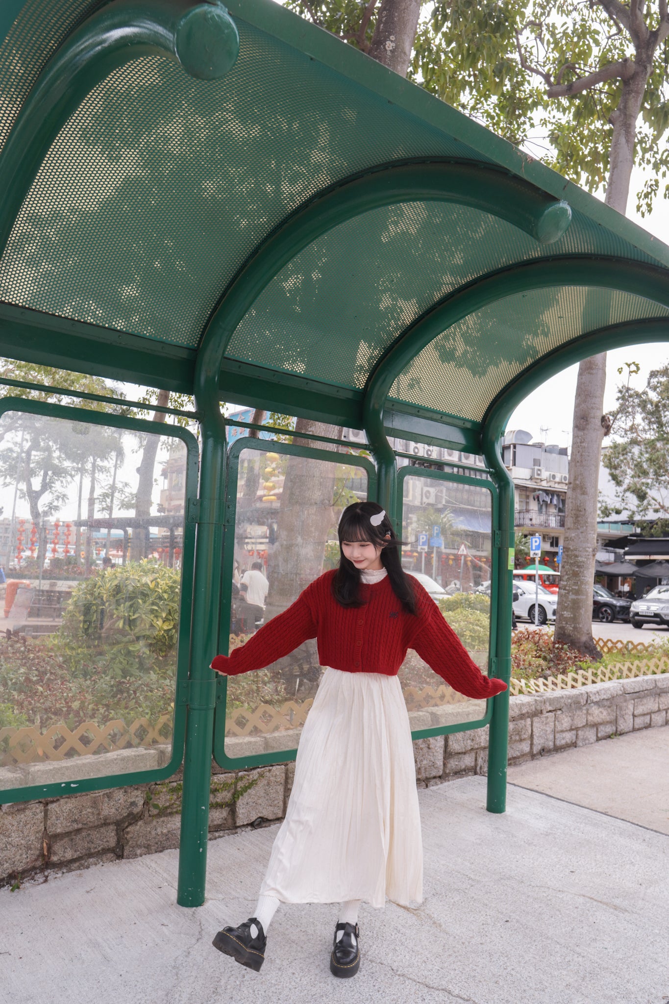 <現貨> 小眾質感♡!!皺摺暗波點高腰彈性半身長裙