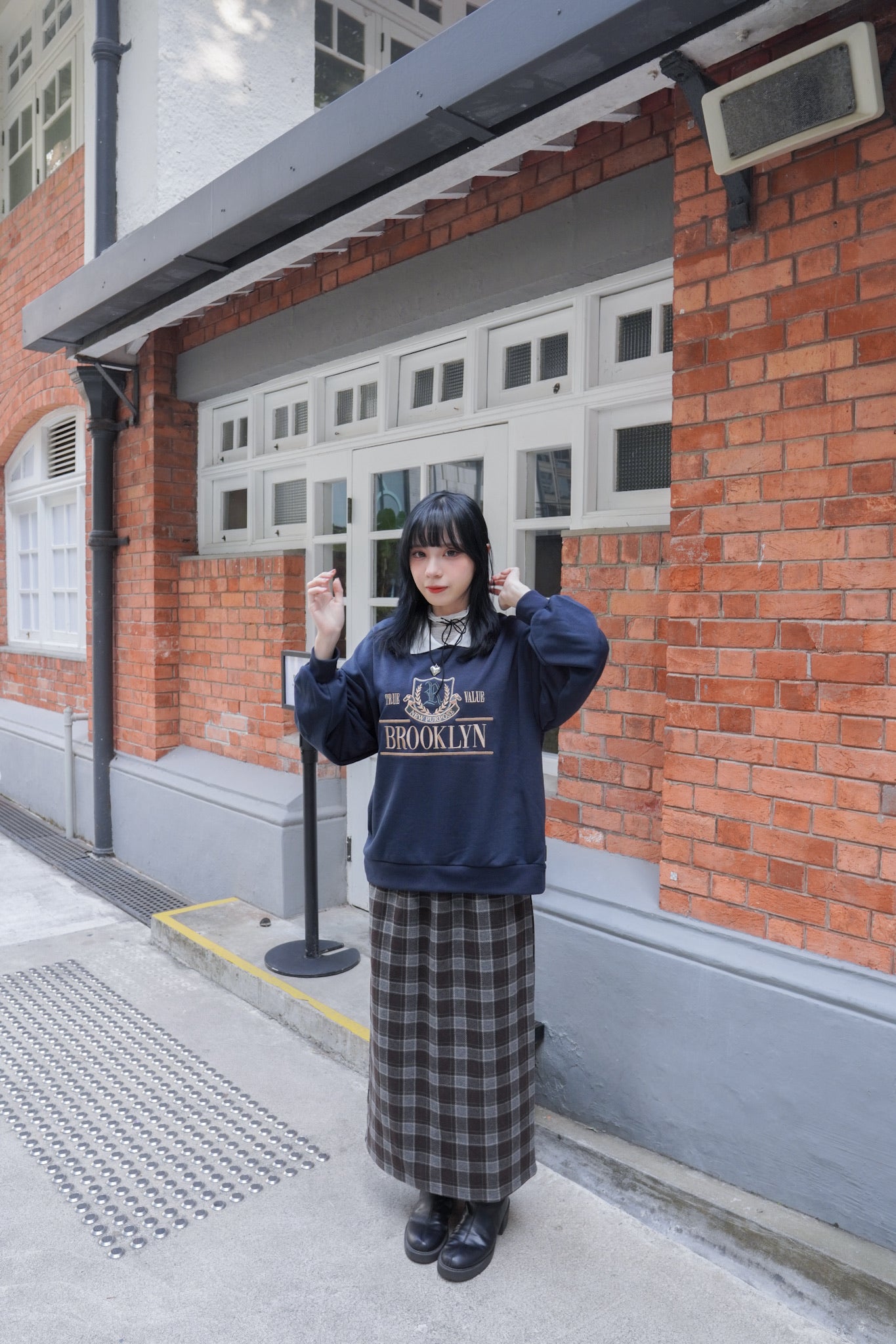 <預訂> 自家製 復古格紋鬆緊高腰保暖半身長裙