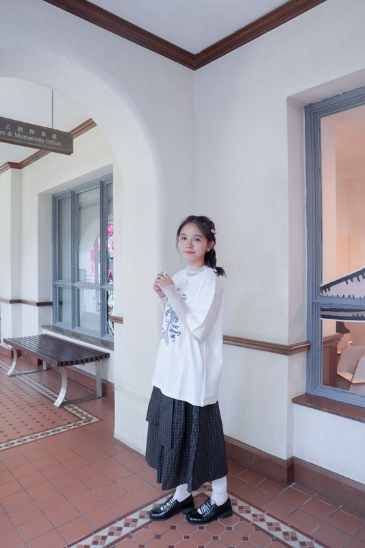 <現貨> 自家製 棉麻格紋綁帶半身長裙