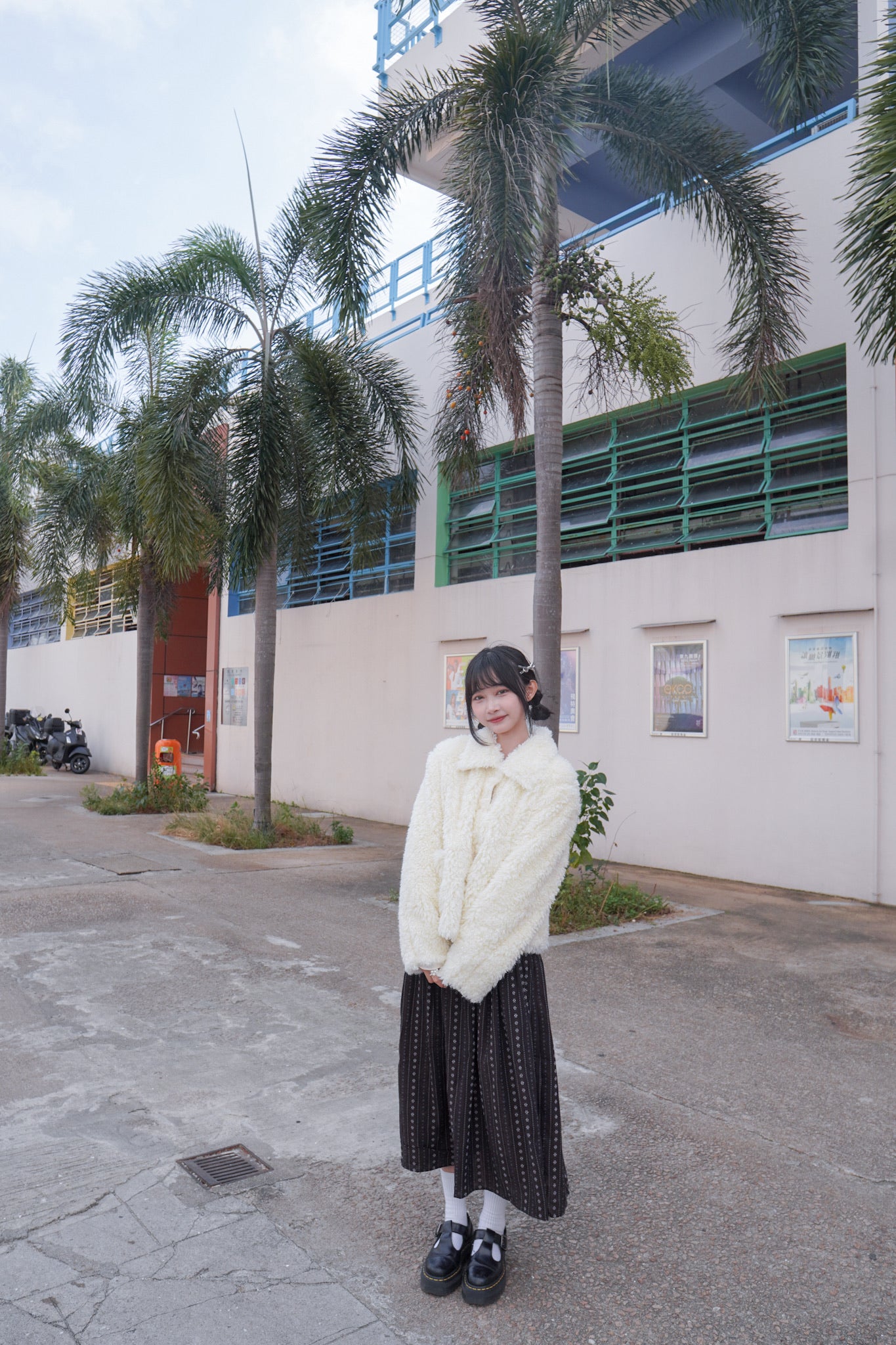 <現貨> 復古直紋碎花半身長裙