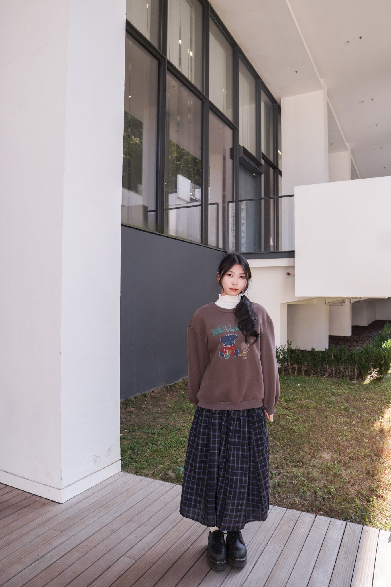 <現貨> 復古格紋A字高腰半身長裙