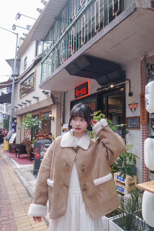 <現貨> 自家製 粗毛呢牛角扣保暖外套