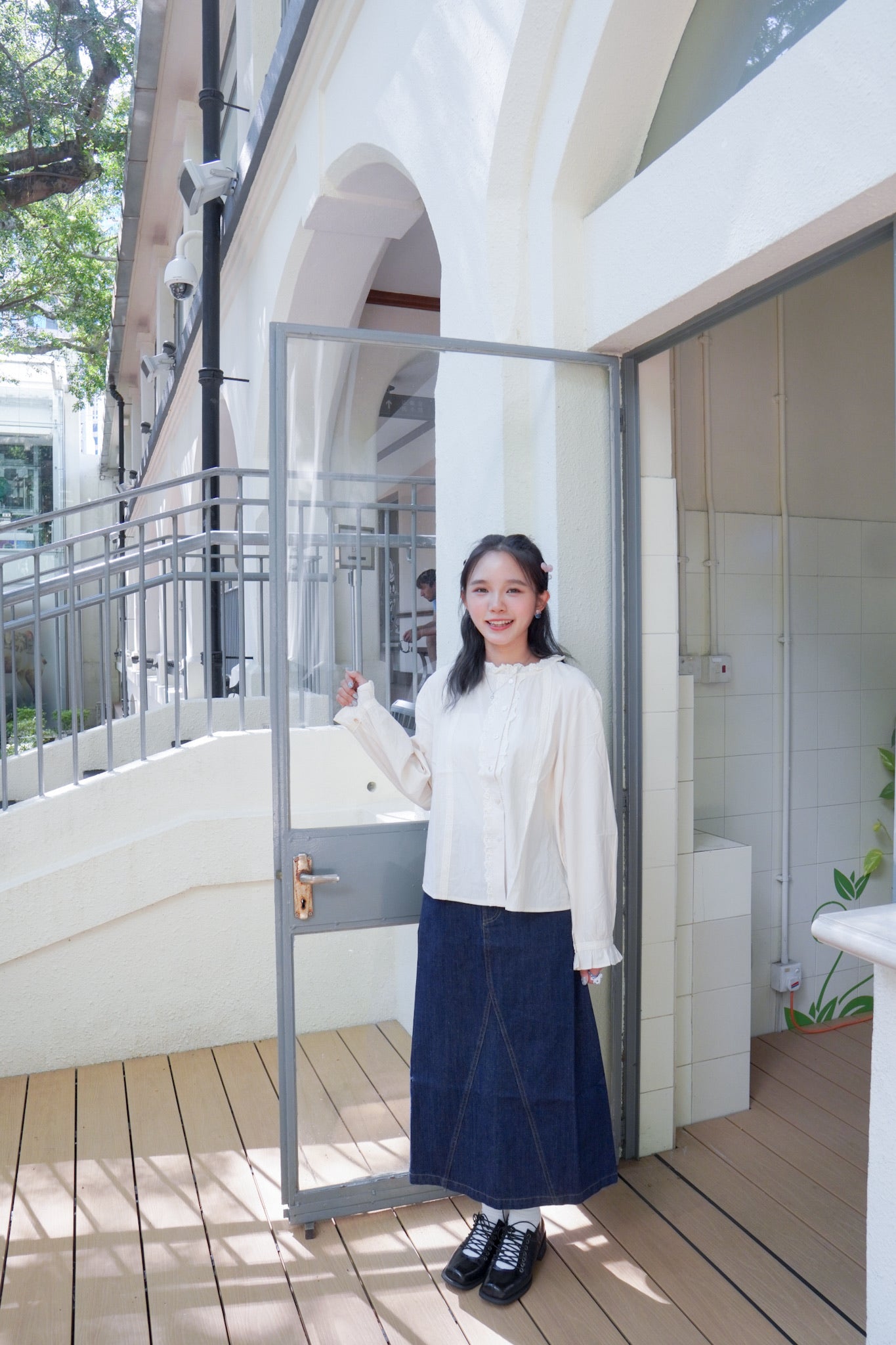 <現貨> 自家製 奶杏娃娃領蕾絲長袖裇衫