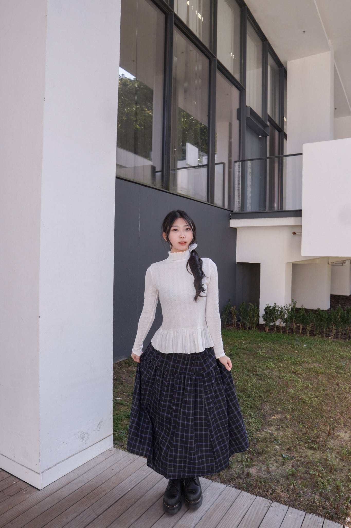 <預訂> 半高領ruffle邊傘型針織打底上衣