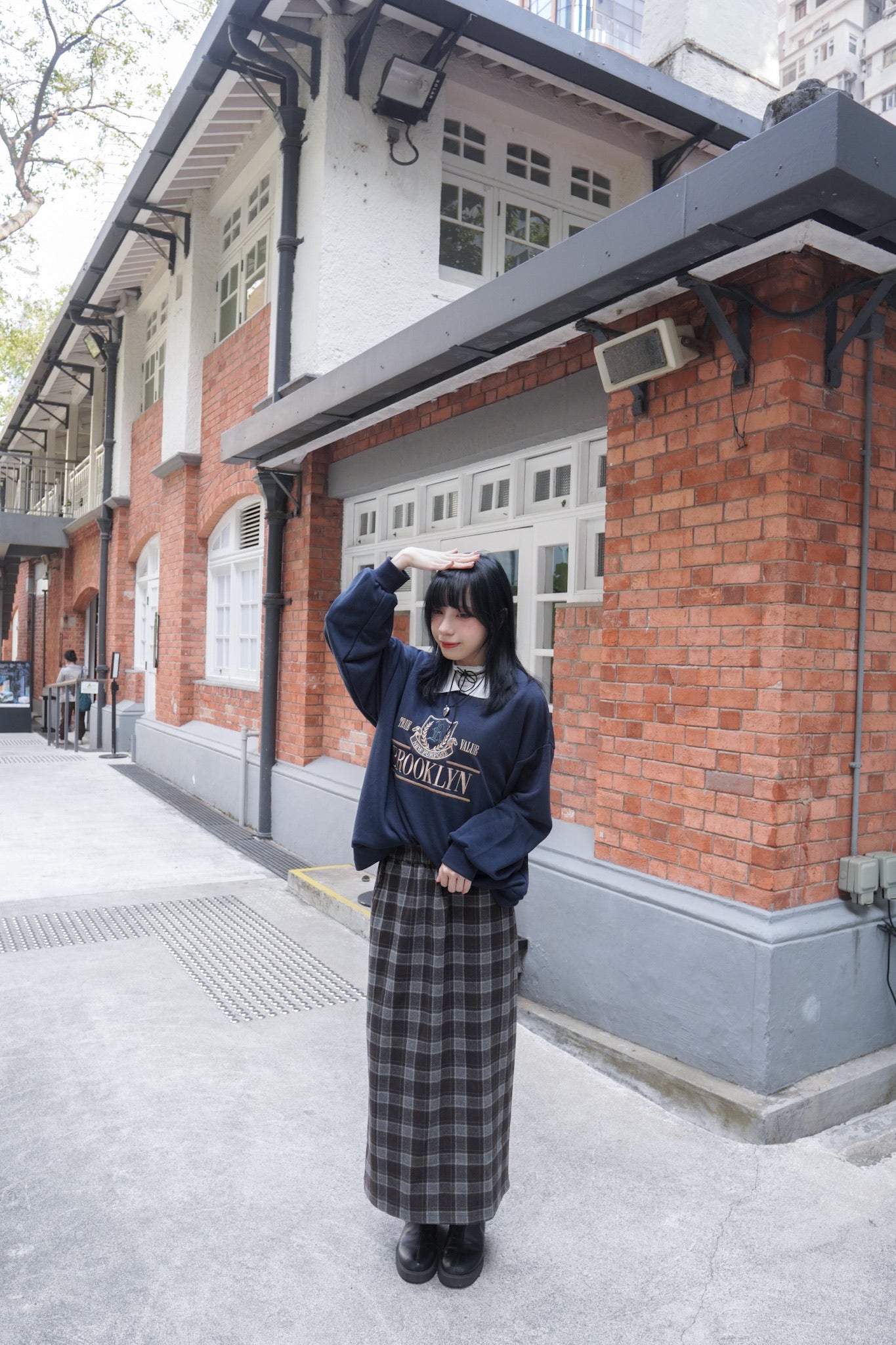 <預訂> 自家製 復古格紋鬆緊高腰保暖半身長裙