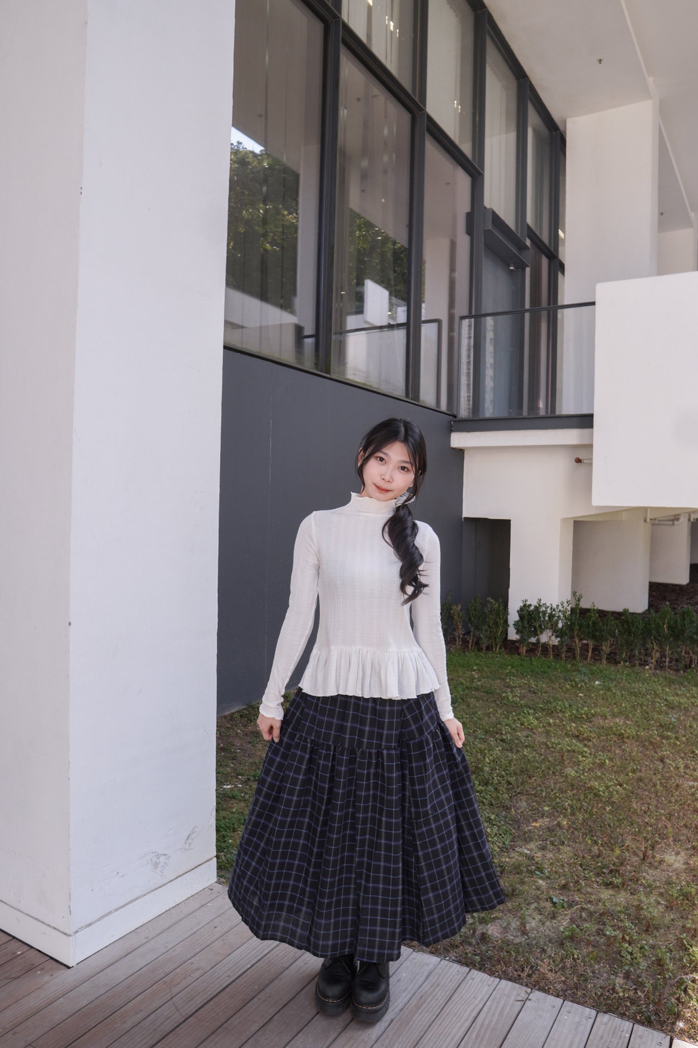 <現貨> 復古格紋A字高腰半身長裙