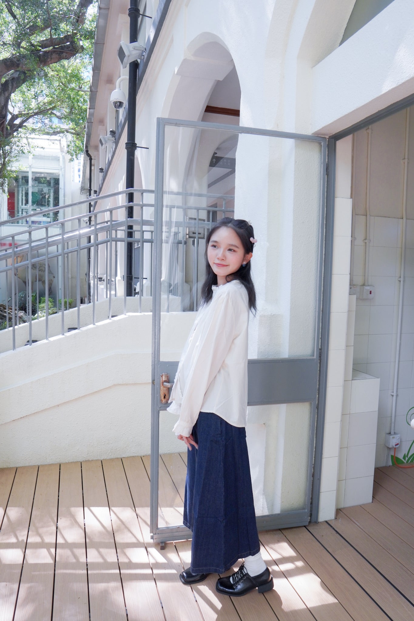 <現貨> 自家製 奶杏娃娃領蕾絲長袖裇衫