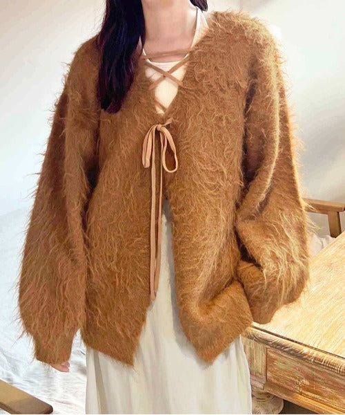 <預訂> 日本大人氣♡日牌 Apres Jour 2-Ways 毛茸茸繫帶針織開胸外套｜五色入