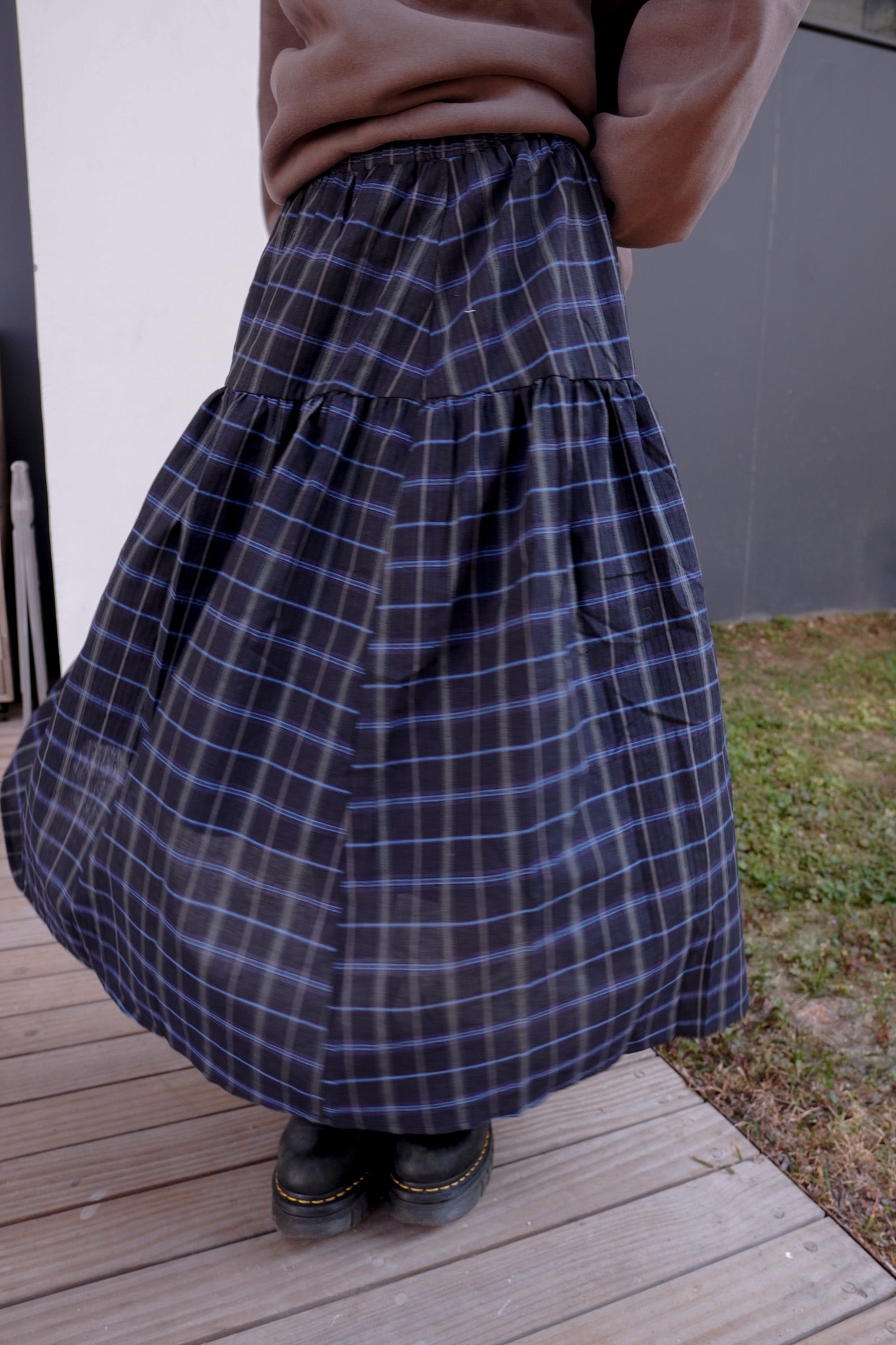 <現貨> 復古格紋A字高腰半身長裙