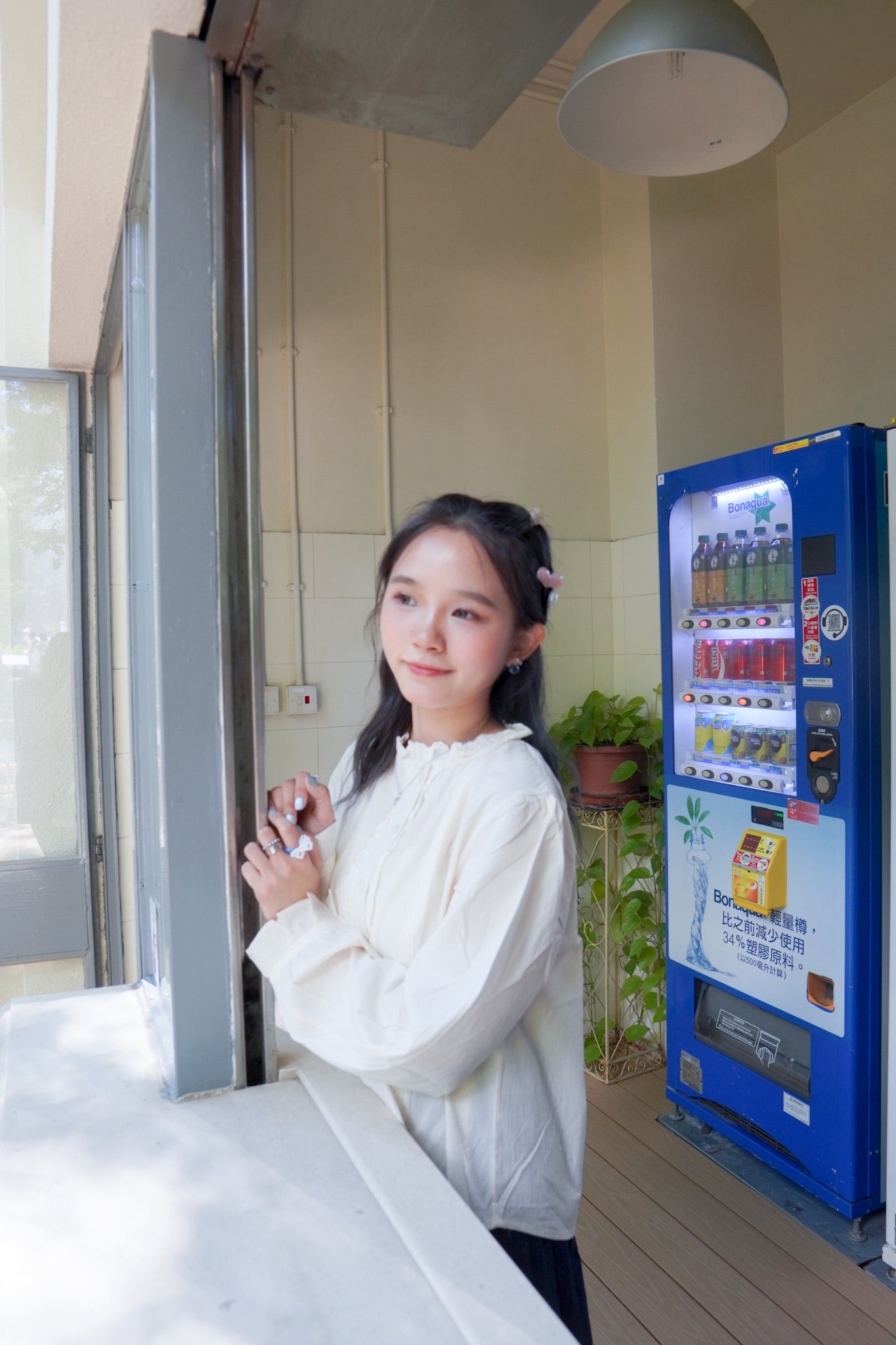 <現貨> 自家製 奶杏娃娃領蕾絲長袖裇衫