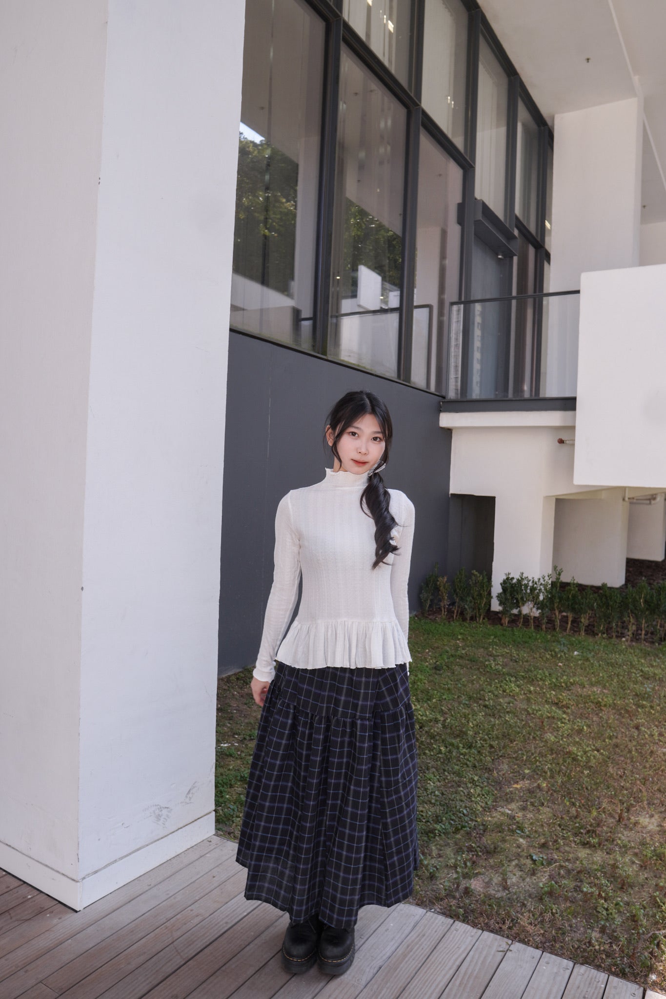 <現貨> 復古格紋A字高腰半身長裙