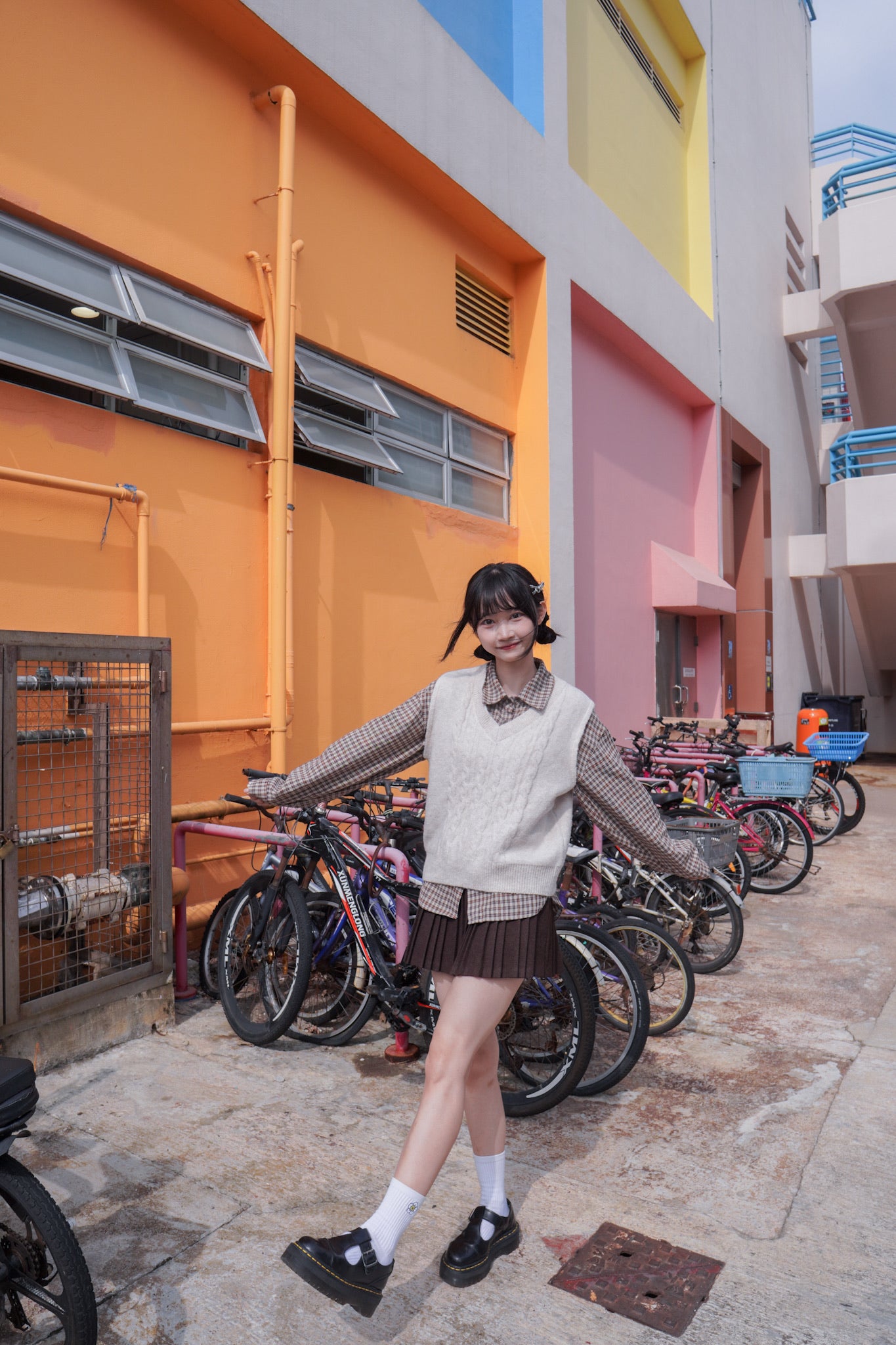 <現貨> 自家製 學院風高腰毛呢半身短裙+腰帶兩件套｜兩色入