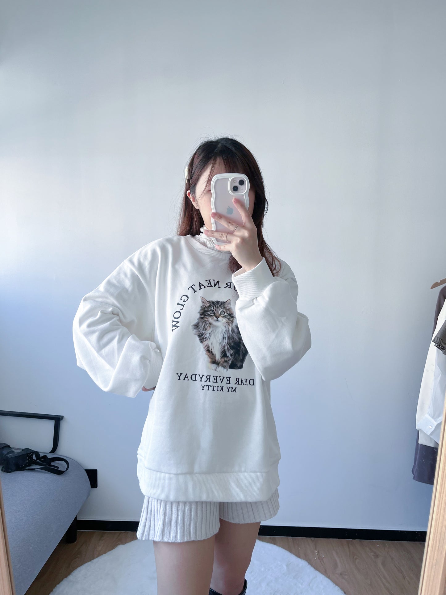 <預訂> 暖笠笠可愛小貓圖案拉絨毛衛衣｜兩色入