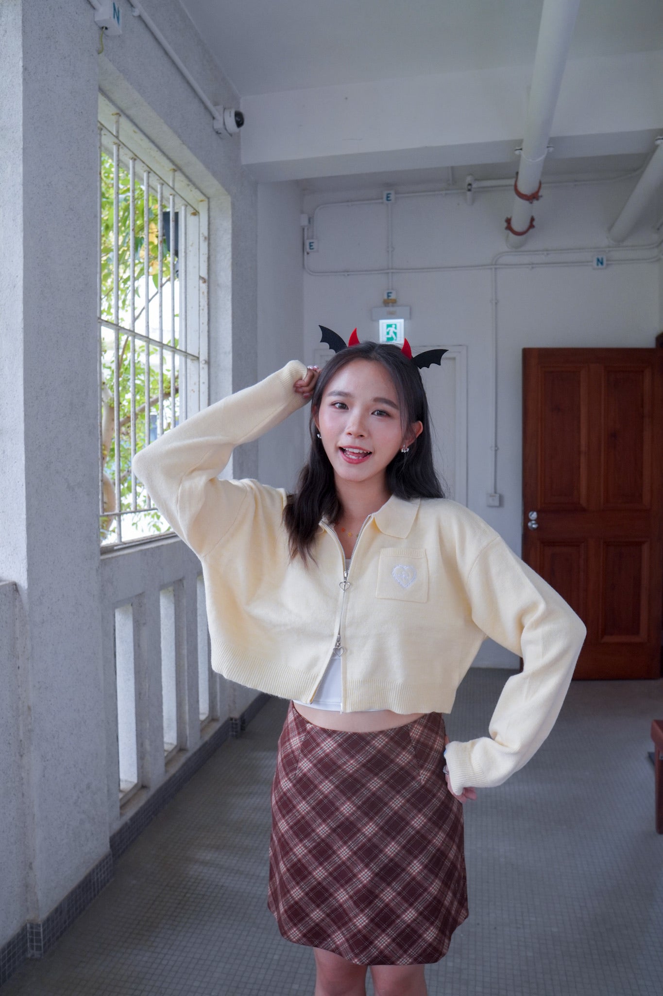 <現貨> 自家製 格紋撞色毛呢半身短裙| 兩色入