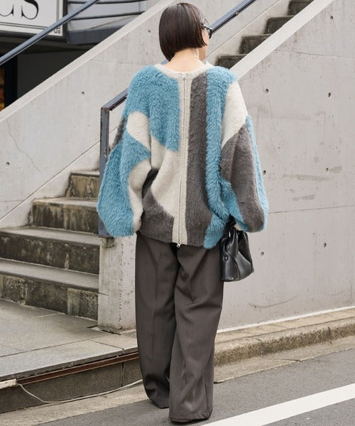 <預訂> 日本大人氣♡日牌 Mono Mart 2-Ways 毛茸茸蓬鬆混色雙拉鍊針織開胸外套｜四色入