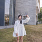 <現貨> 小眾小奶白立體提花泡泡袖連身長袖Ops(有側口袋)