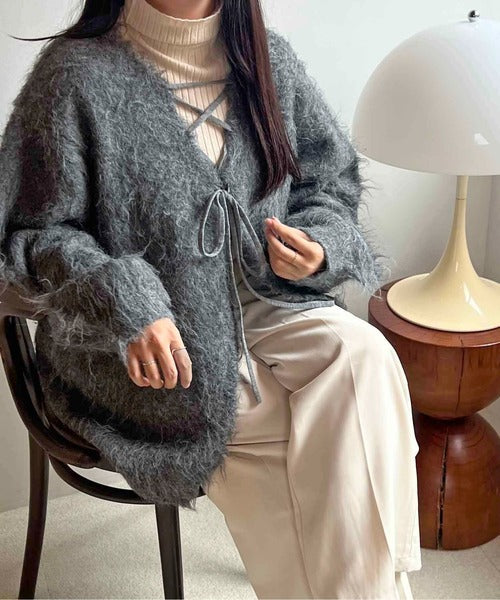 <預訂> 日本大人氣♡日牌 Apres Jour 2-Ways 毛茸茸繫帶針織開胸外套｜五色入