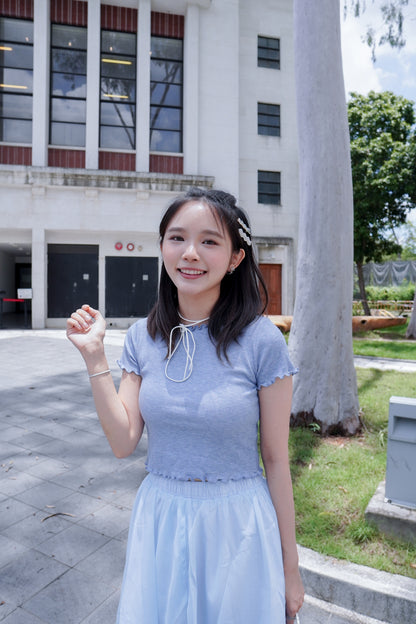 <現貨> 木耳邊直紋純棉短袖上衣｜兩色入