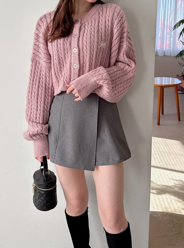 <預訂> JP 刺繡LOGO麻花針織短款開胸外套｜七色入