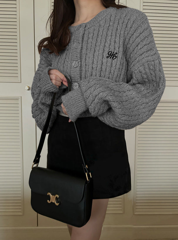 <預訂> JP 刺繡LOGO麻花針織短款開胸外套｜七色入