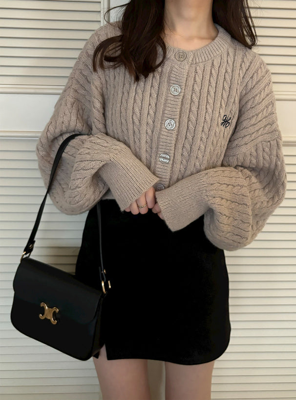 <預訂> JP 刺繡LOGO麻花針織短款開胸外套｜七色入