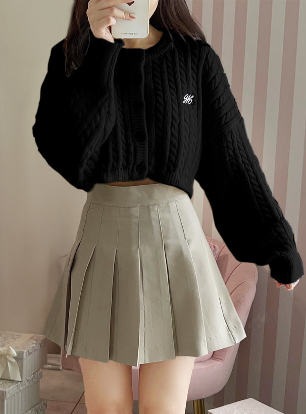 <預訂> JP 刺繡LOGO麻花針織短款開胸外套｜七色入