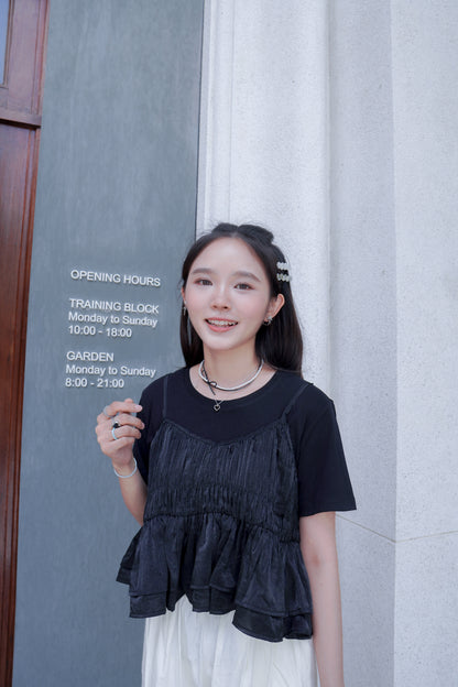 <現貨> BlingBling皺褶短版外搭吊帶背心