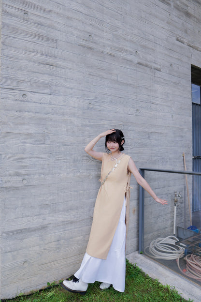 <預訂> 2025新款！棉麻短袖開叉綁帶連身背心長裙外搭｜四色入