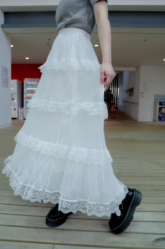 <預訂> 自家製 ruffle邊三層雪紡半身長裙