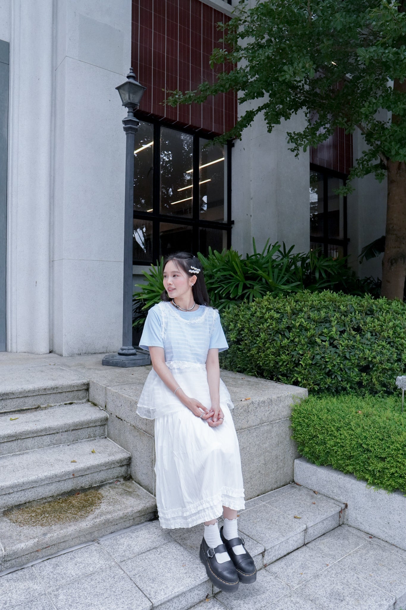 <現貨> 自家製 格紋花邊薄紗外搭背心
