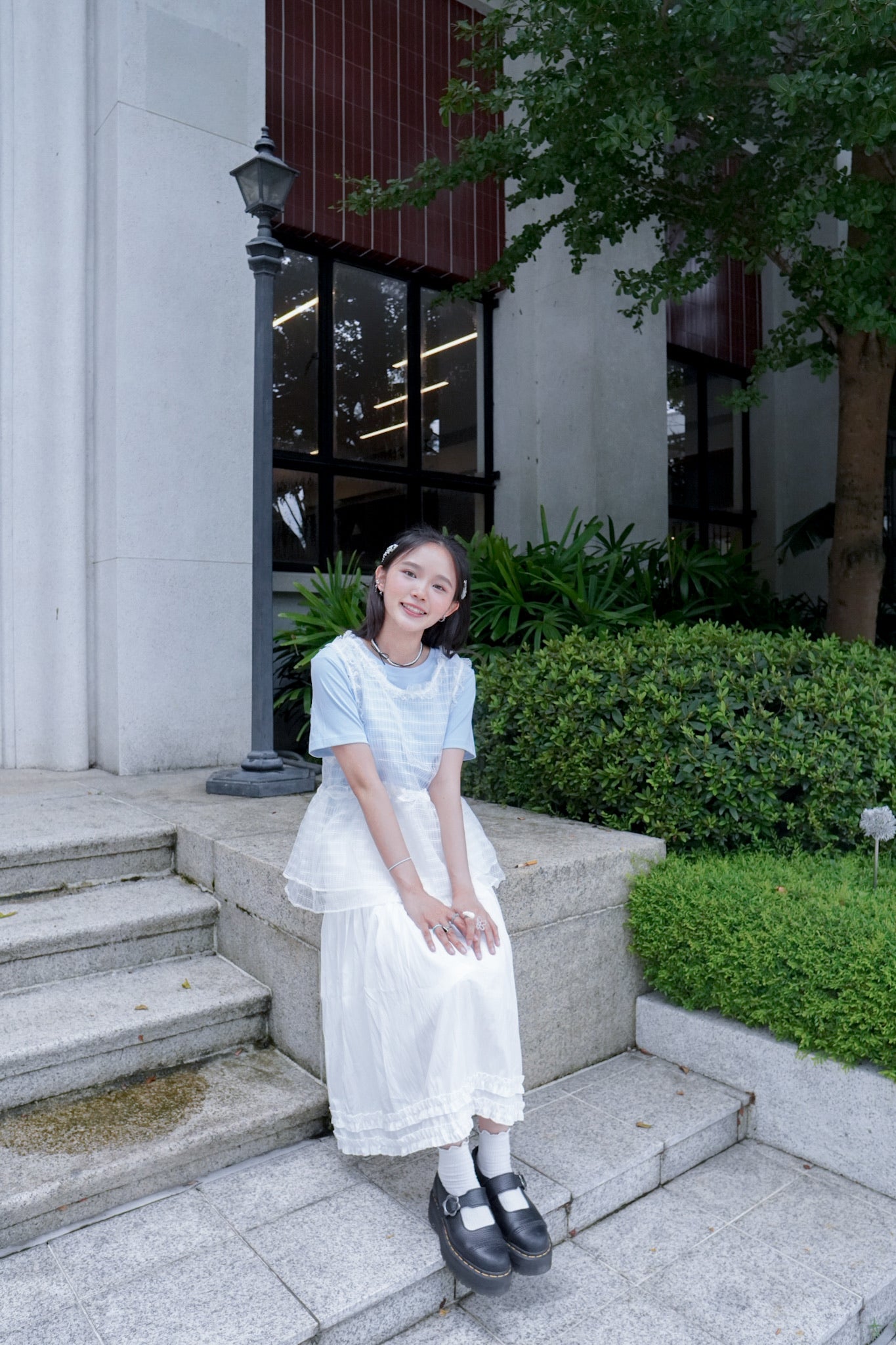 <現貨> 自家製 格紋花邊薄紗外搭背心