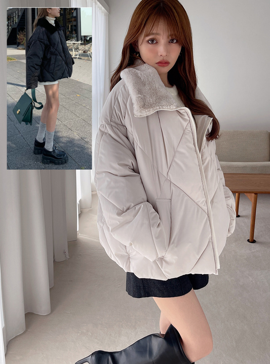 <預訂> 雙向毛領絎縫羽絨外套｜兩色入