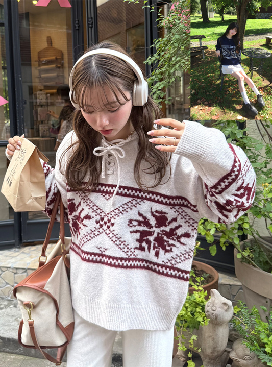 <預訂> 北歐風繫帶針織連帽上衣｜三色入