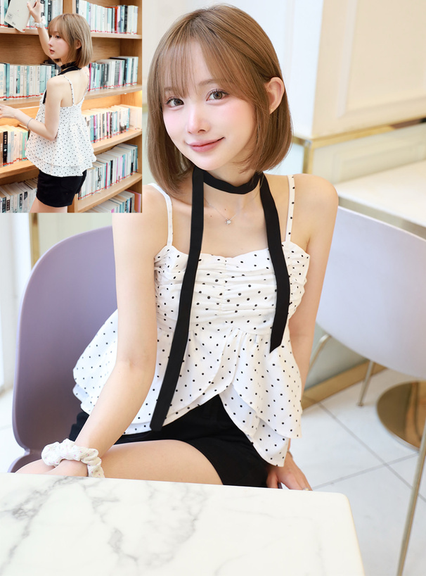 <預訂> JP 繫帶波點褶皺吊帶背心