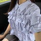 <預訂> JP蝴蝶結ruffle荷葉邊襯衫｜三色入