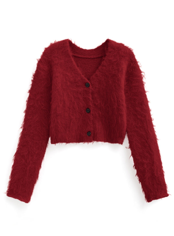 <預訂> JP ILLIT YUNAH同款🐰短版毛絨針織開胸外套｜六色入