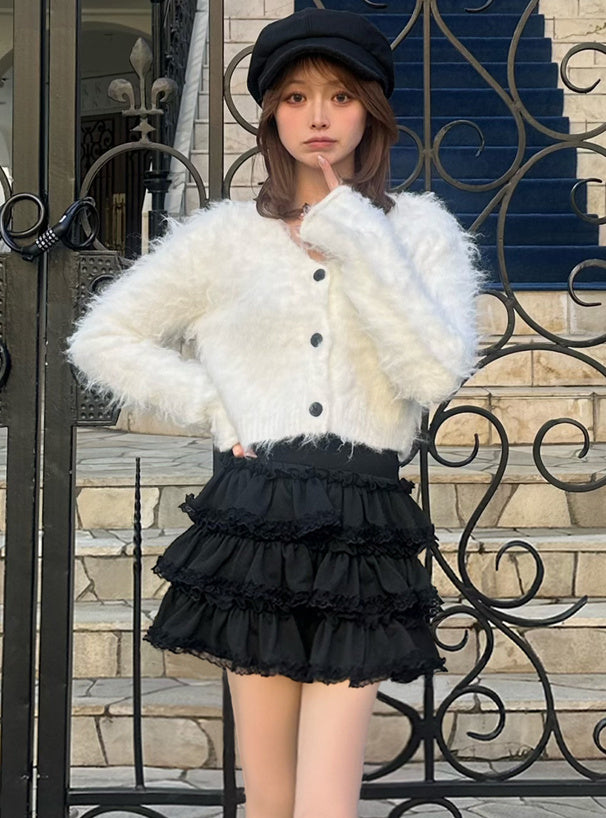 <預訂> JP ILLIT YUNAH同款🐰短版毛絨針織開胸外套｜六色入