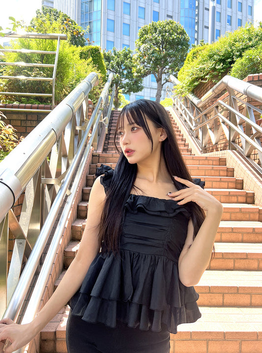 <預訂> JP 糖果色荷葉邊褶皺小背心｜四色入