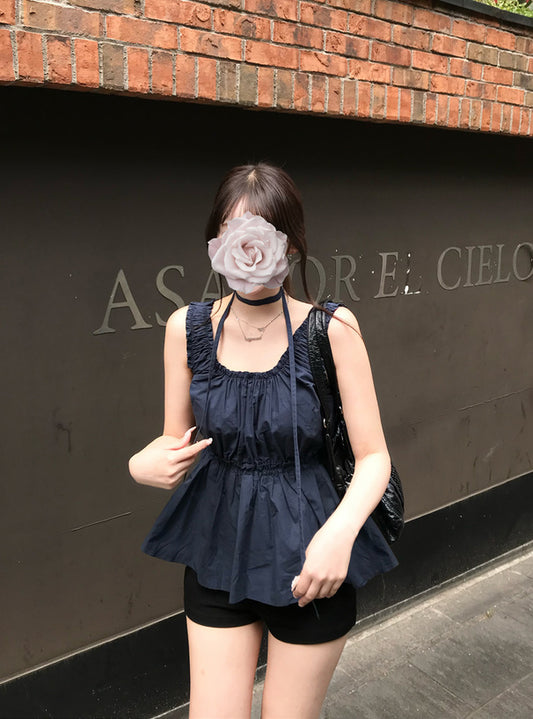 <預訂> JP 無袖泡泡上衣附褶皺繫帶 | 兩色入