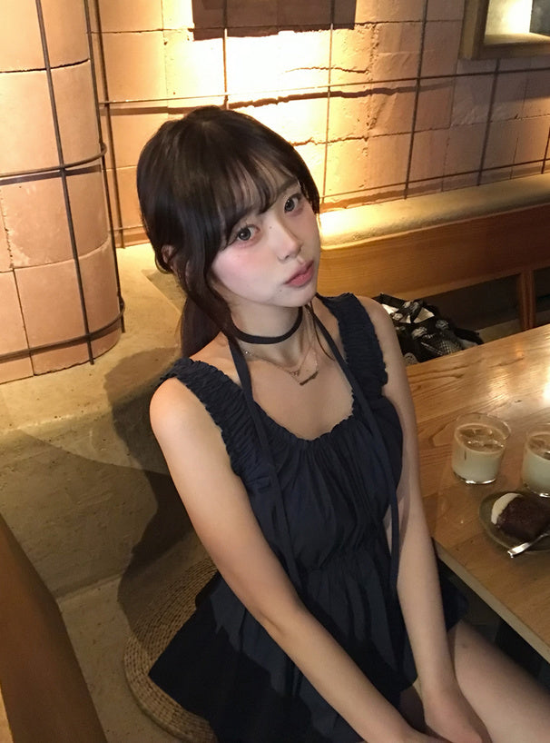 <預訂> JP 無袖泡泡上衣附褶皺繫帶 | 兩色入