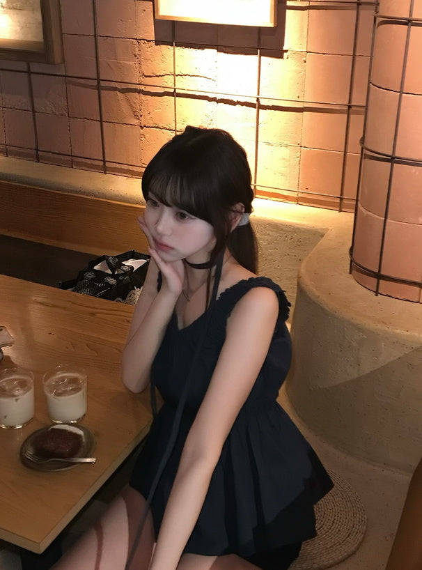 <預訂> JP 無袖泡泡上衣附褶皺繫帶 | 兩色入